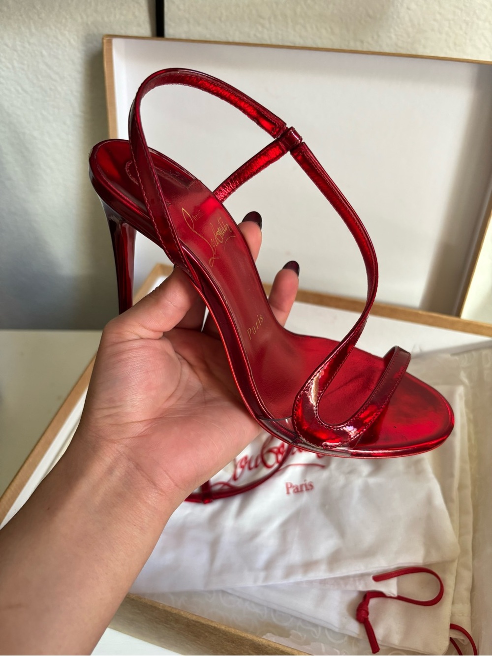 Christian Louboutin Metallic Red Strappy Stiletto Sandals